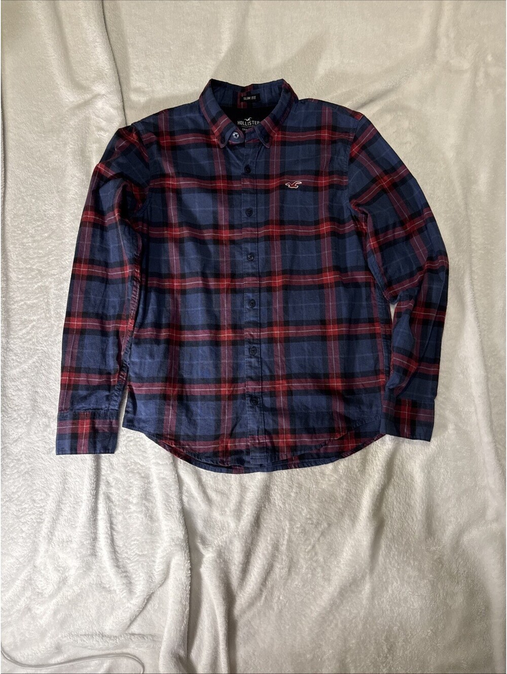 Hollister Shirt Mens XS Blue Plaid Epic Flex Long Sleeve Button Up Slim Fit(2052